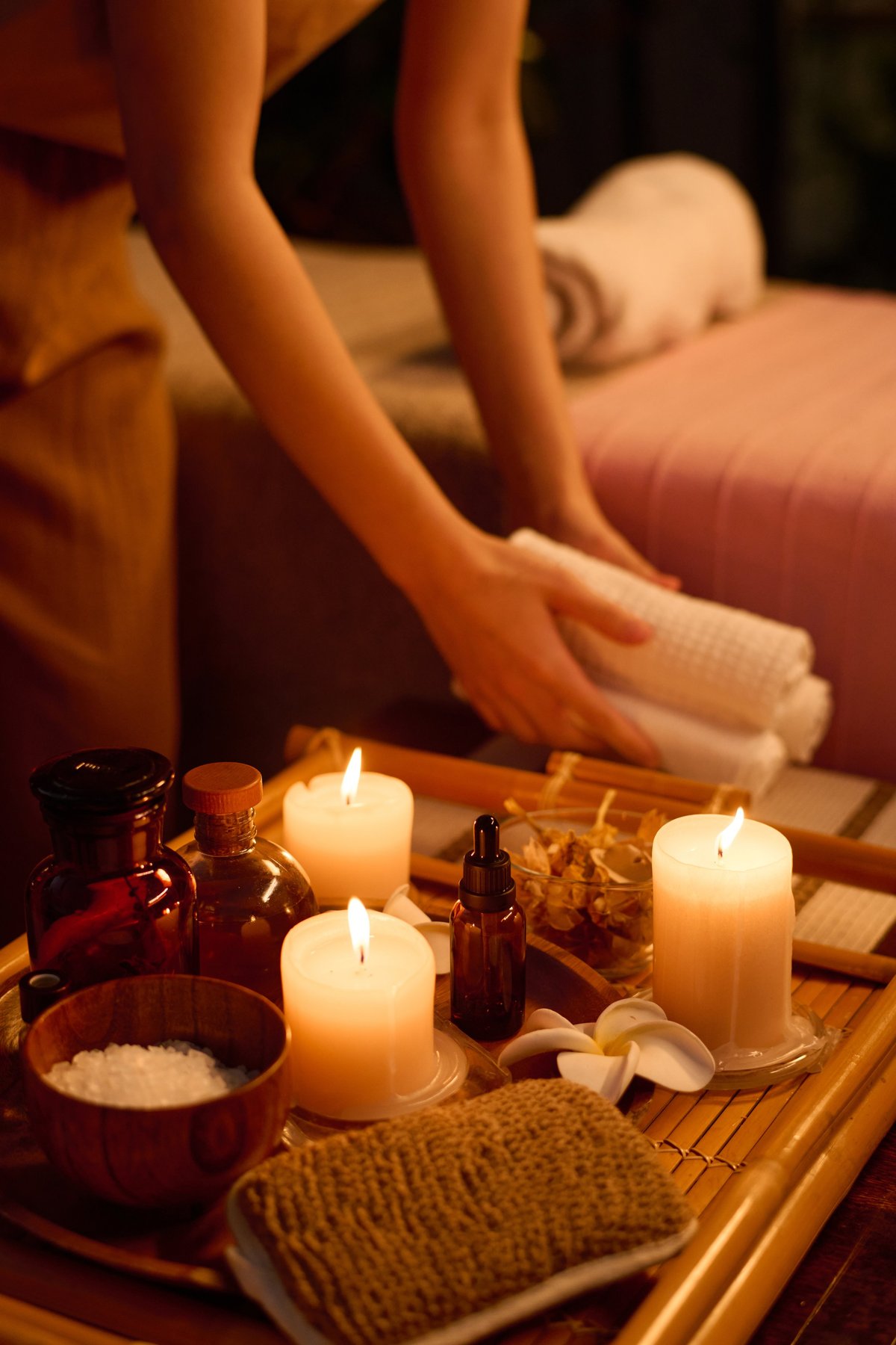 Spa therapy prepared towels for relaxation session